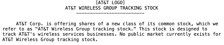 AT&T Wireless Group Tracking Stock